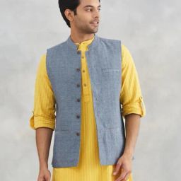 fabindia Men Textured Nehru Jacket with Button-Closure image 2