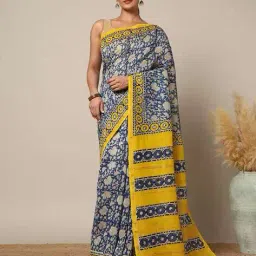 indie picks Handblock Bagru Print Traditional Chanderi Saree image 2
