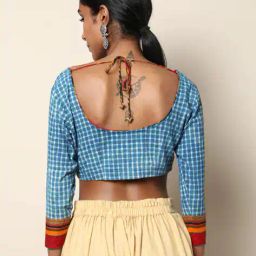 indie picks Handblock Dabu Print Font-Open Padded Piped Blouse image 2