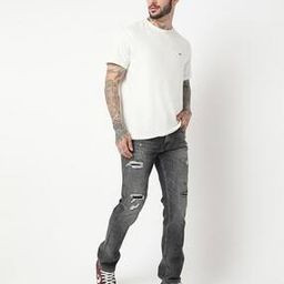 Lightly Washed Slim Fit Distressed Jeans-image-79