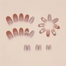 pink truck Set Of 24 Artificial Reusable Nails in Gemstone with Flower Print image 3