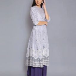 Button-Down Printed Flared Kurta image 3
