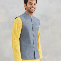fabindia Men Textured Nehru Jacket with Button-Closure image 3
