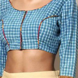 indie picks Handblock Dabu Print Font-Open Padded Piped Blouse image 3