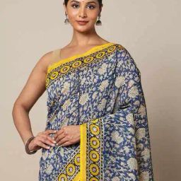 indie picks Handblock Bagru Print Traditional Chanderi Saree image 4