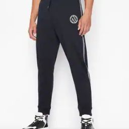 Cuffed Trackpants with Flocked Logo Print & Contrasting Panels on Side-image-23