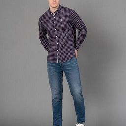 red tape Button-Down Collar Shirt with Patch Pocket image 5