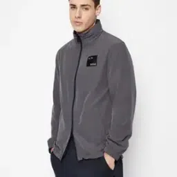 Reversible Jacket with Jacquard Logo Patch-picture-14