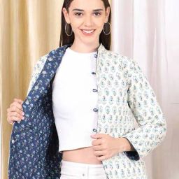 jabama Women Floral Print Jacket with Loop-Button Front image 5