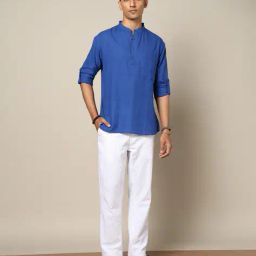 indie picks Checked South Cotton Short Kurta with Roll-Up Sleeves & Patch Pocket image 5