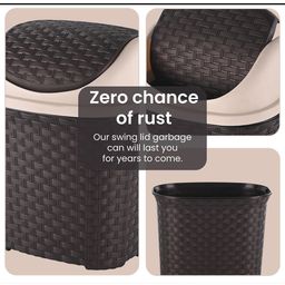 Kuber Industries 3-Pcs Brown Textured Check Dhakkan Pedal Dustbin - 7 Ltrs image 4