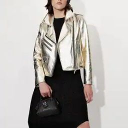 Biker Jacket with Notched Lapel Collar-image-82