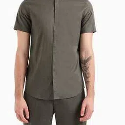 armani exchange Men Diagonal Grid Geometric Print Slim Fit Shirt-picture-29