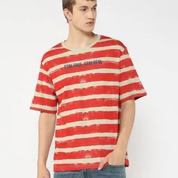 Men Distress Brush Stroke All-Over Print Boxy Fit Round-Neck T-Shirt-image-53