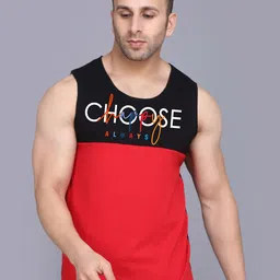 SLOWLORIS Colourblocked Bio-Washed Cotton Gym Vest SL26 CHS BLACKRED-image-51