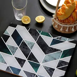 THE HOME CO. Green & Grey Geometric Printed Rectangle Table Placemat image 1