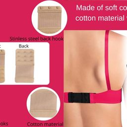 Bra Extender 3-Hook, 3 Pack, Beige, Elastic Band Bra Strap Extension, Multiple Rows image 2