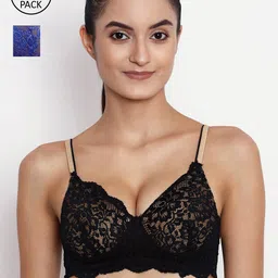 ABELINO Pack of 2 Black & Blue Floral Push-Up Bra Heavily Padded-image-23