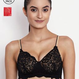 ABELINO Pack Of 2 Black Floral Push-Up Bra Heavily Padded-17