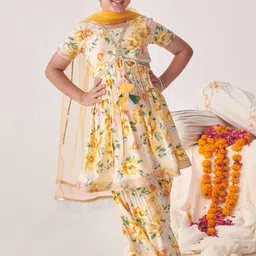 pspeaches Girls Floral Printed Regular Kurta with Sharara & With Dupatta-picture-5