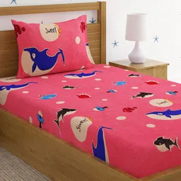 HOSTA HOMES Pink & Blue Graphic 220 TC Single Bedsheet with 1 Pillow Covers-image-52