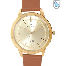 maxima Men Gold Leather Straps Analogue Watch 66411LMGY-48