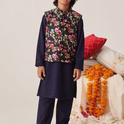 pspeaches Boys Floral Embroidered Regular Sequinned Kurta with Pyjamas-15
