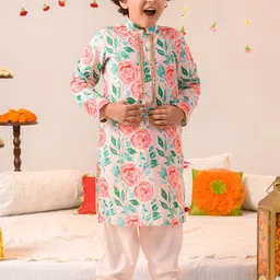 pspeaches Boys Floral Printed Pure Cotton Kurta with Pyjamas-image-74