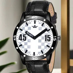 LOREM Men Black & White Leather Textured Straps Analogue Watch LR58-image-83