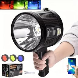 BLURISM 1pc High Power Portable Led Flashlight, COB Searchlight, Spotlights, Solar Panel USB Charging Torch with 9000mAh Lithium Battery image 3