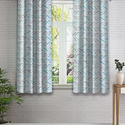 Cortina Blue & White 2 Pieces Geometric Printed Window Curtain-image-95