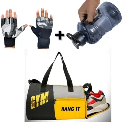 Body Smith Gym Essentials Combo Duffel Bag with Hand Gloves and Bottle - Yellow (M)-picture-46