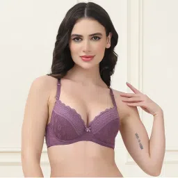 PrettyCat Underwire Lightly Padded T-Shirt Bra with Sexy Trim Lace Purple-picture-22