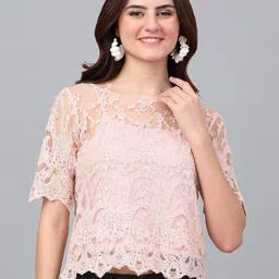 Dressitude Embroidered Cotton Lace Top With Camisole-23
