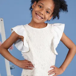 One Friday Girls Self Design Flutter Sleeve Cotton Lace Top-picture-43