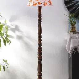 Devansh Brown & Orange Printed Wooden Floor Lamp-50