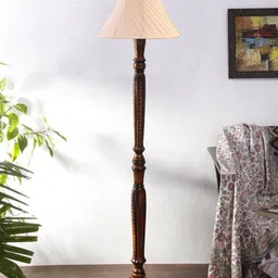 Devansh White Textured Cotton & Wooden Floor Lamp-image-61