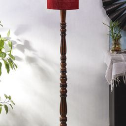 Devansh Maroon & Brown Textured Wooden Floor Lamp With Jute Shade-44