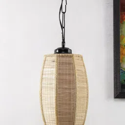 Devansh Beige Solid Bamboo Dholak Hanging Light-4