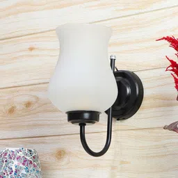 Devansh White & Black Milky Glass Wall Mounted Lamp With Iron Base-picture-10