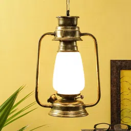 Devansh Gold-Toned & White Lantern Hanging Lamp-43