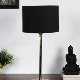 Devansh Black & Gold-Toned Metal Table Lamp With Cotton Shade-55