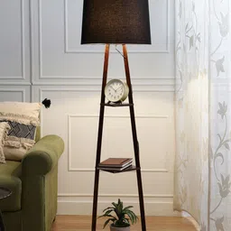 SANDED EDGE Black& Brown 3 Tier Walnut Hand Finish Floor Magnum Lamp-12