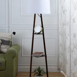 SANDED EDGE White & Brown 3 Tier Walnut Hand Finish Floor Magnum Lamp-13