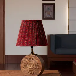 Eyaas Red Printed Cotton Cylindrical Shaped Table Lamp-20