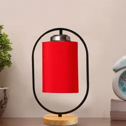 Devansh Red & Black Cotton Drum Wooden & Iron Table Lamp-56