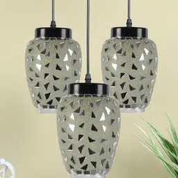 Devansh White & Silver-Toned Mosaic Glass Hanging Lamp-35