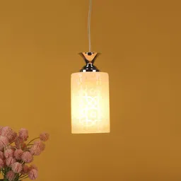 MFD HOME FURNISHING White & Steel Glass Contemporary Hanging Light-image-51