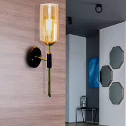 BrightLyt Gold-Toned & Black Cylindrical Shaped Glass Wall Lamp-image-2