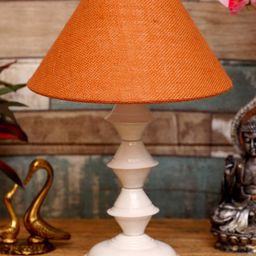 foziq White & Orange Textured Frustum Table Lamp-21
